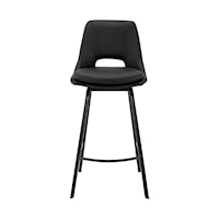 Contemporary Faux Leather and Black Metal Swivel Bar Stool