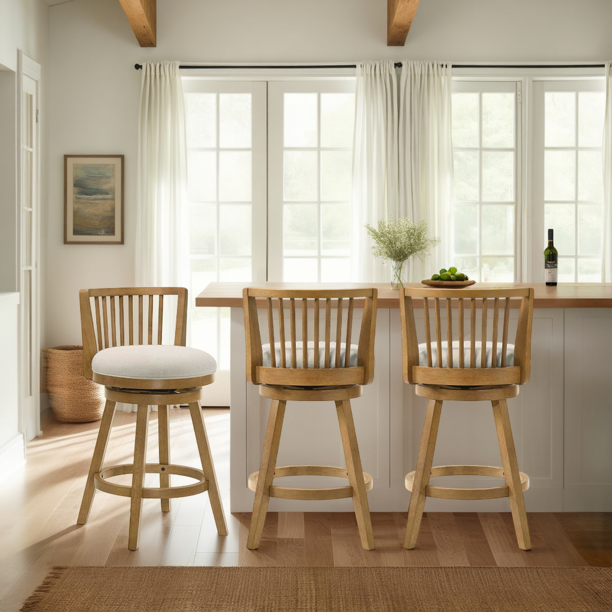 Armen Living Harper Uph. Spindle-Back Swivel Barstool