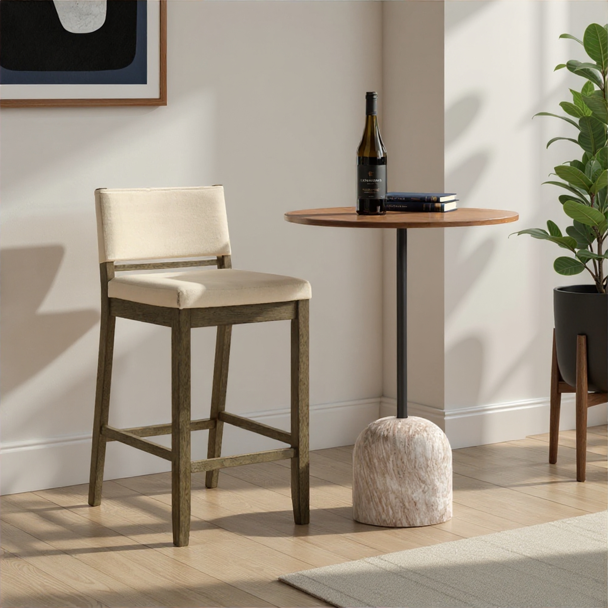 Armen Living Yaneli Upholstered Bar-Height Kitchen Stool