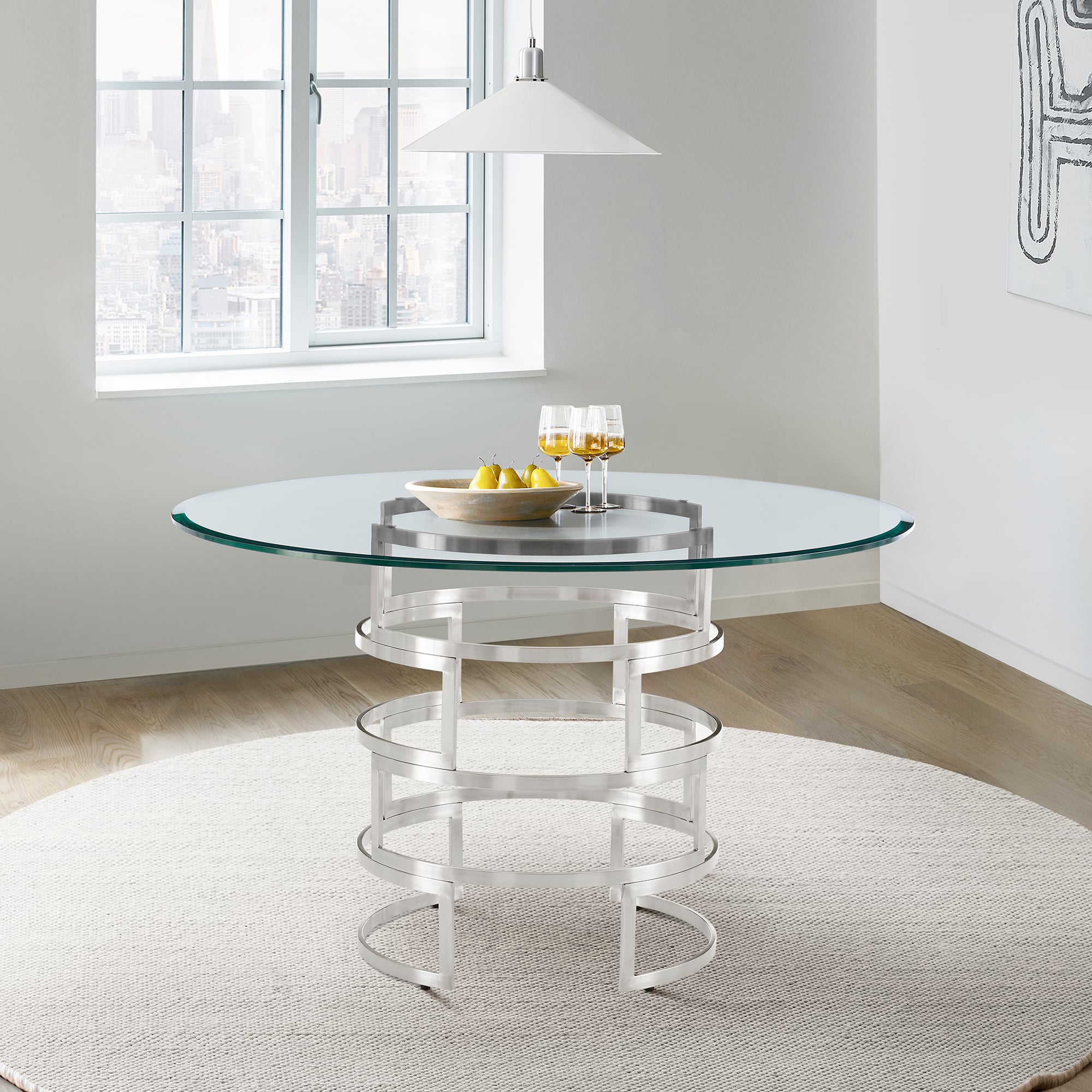 Armen Living Diaz 48" Round Glass-Top Dining Table