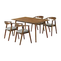 Mid-Century Modern 5 Piece Walnut Wood Dining Set with Charcoal Fabric