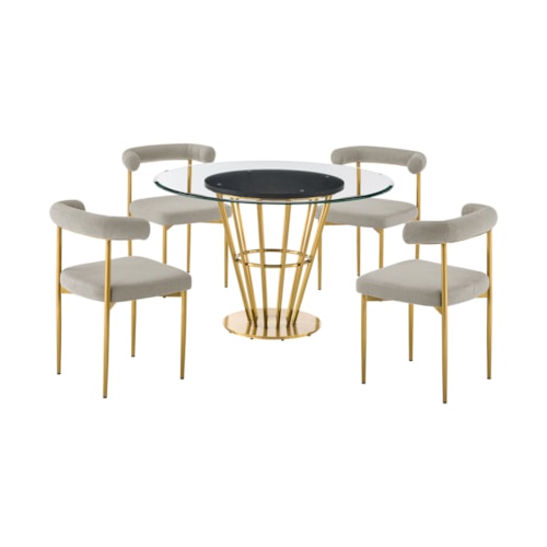 Contemporary 5-Piece Round Dining Table Set with Glass Top
