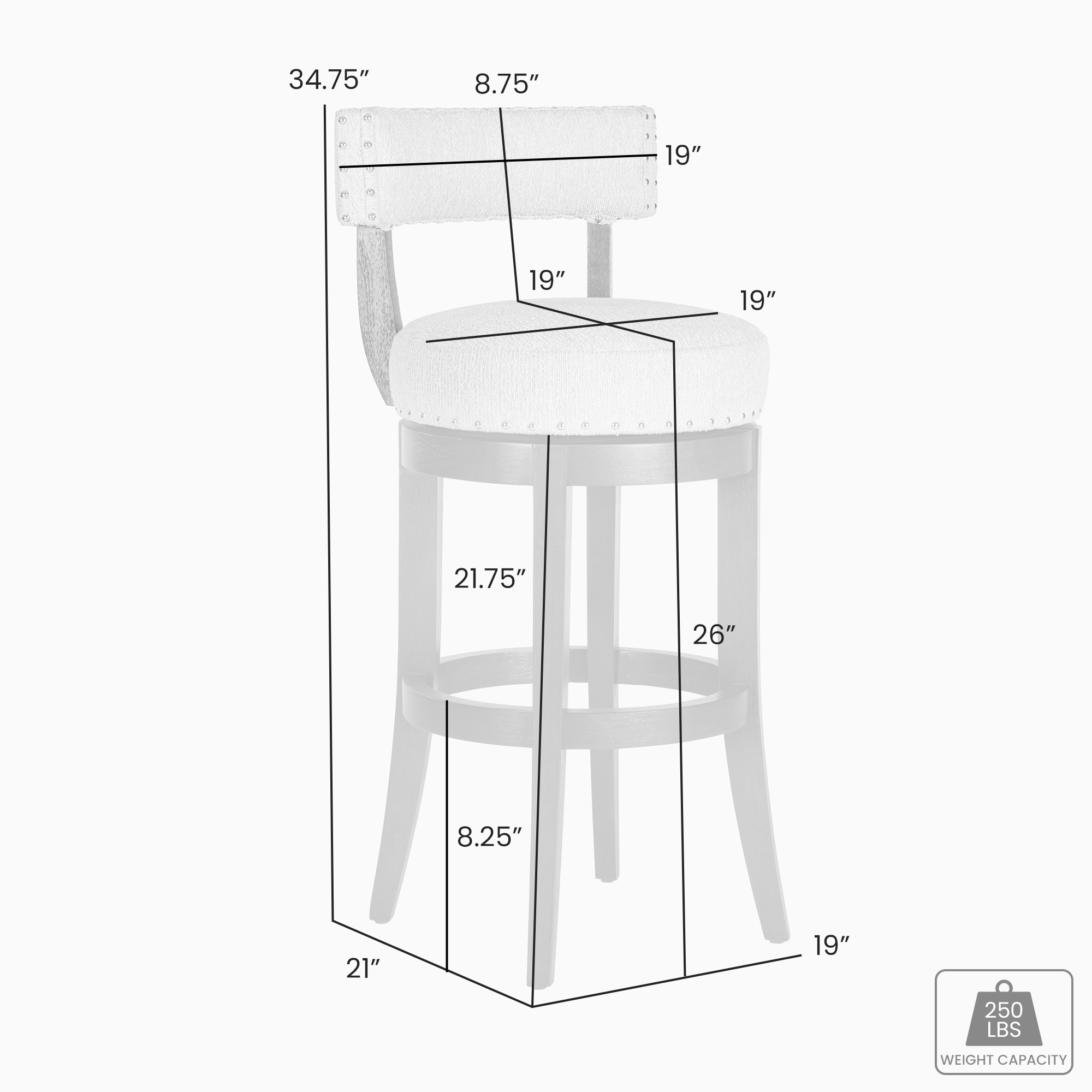 Armen Living Mystic Upholstered Open-Back Swivel Counter Stool