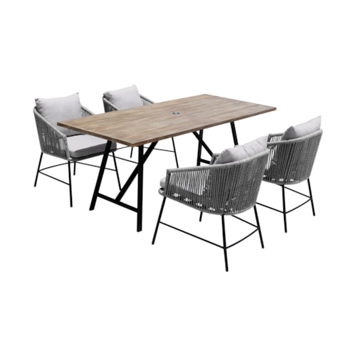 Contemporary 5-Piece Dining Set with Upholstered and Rope Detailed Seating