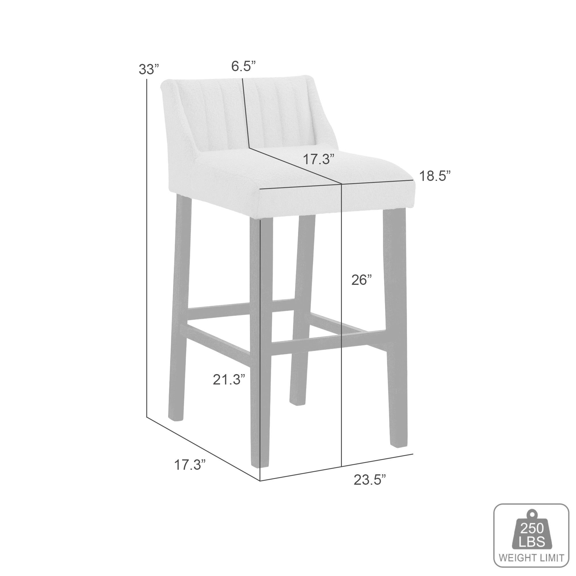 Armen Living Fauna Upholstered Counter Stool w/Channel Tufting