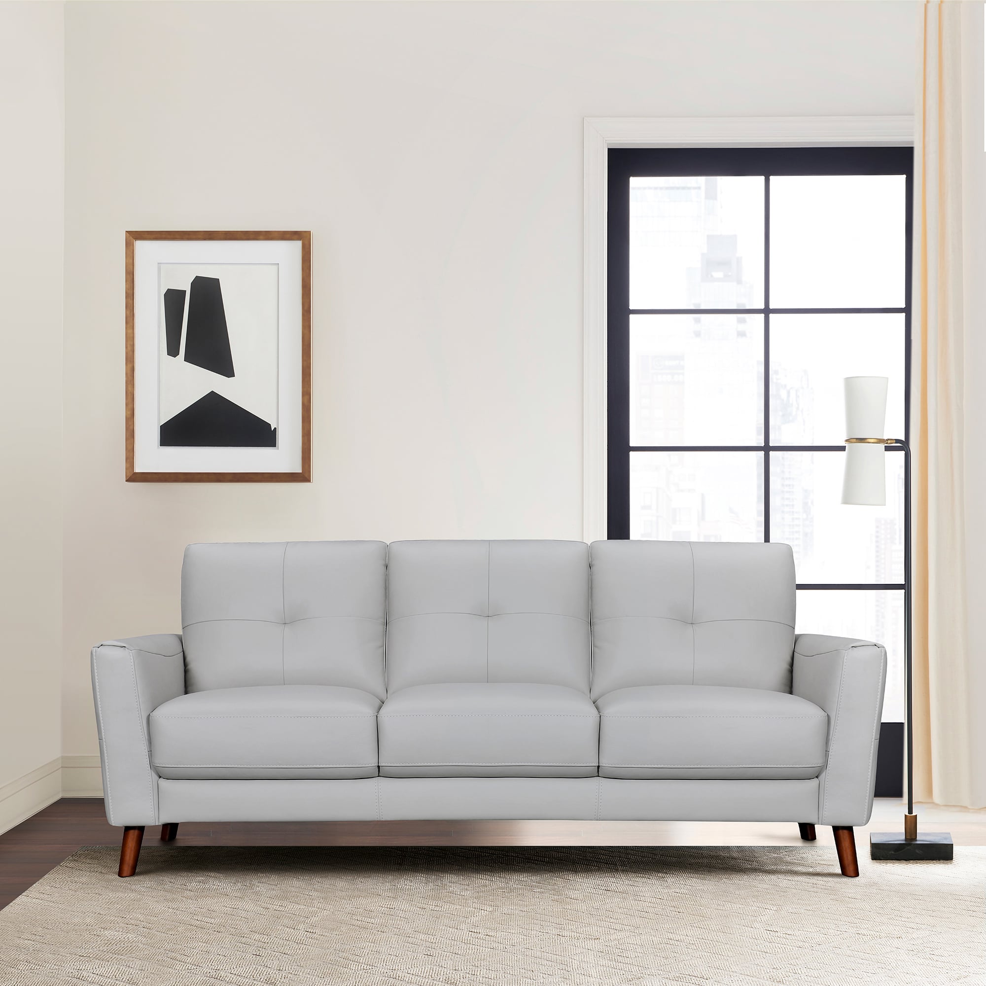 Armen Living Almafi Gray Leather Sofa