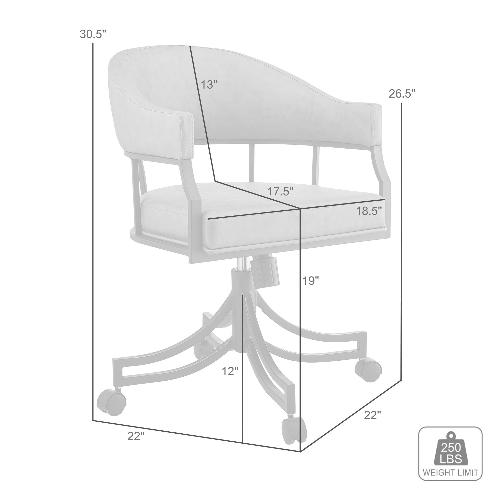 Armen Living Tibet Swivel Dining Chair w/ Casters