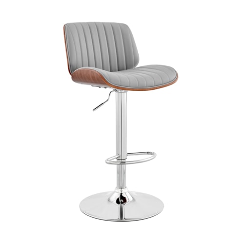 Brock Adjustable Gray Faux Leather and Walnut Wood with Chrome Finish Bar Stool