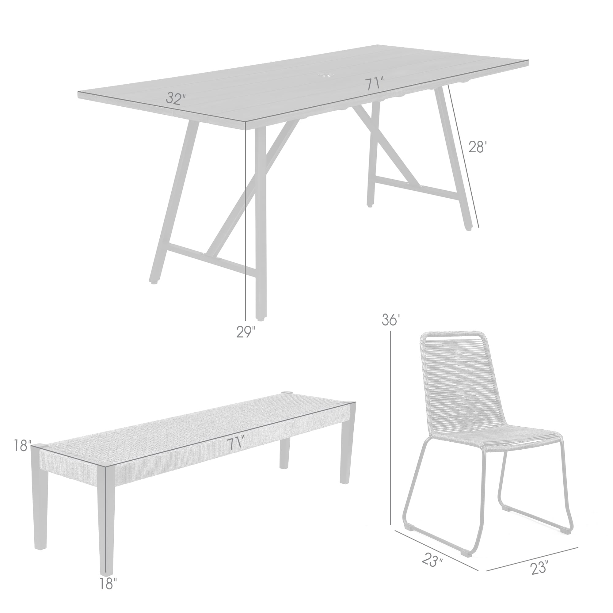 Armen Living Frinton / Shasta / Rhett 5-Piece Outdoor Dining Set
