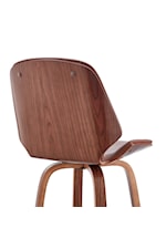 Armen Living Arabela Mid Century Modern Walnut Wood Swivel Bar Stool with Brown Faux Leather Seat