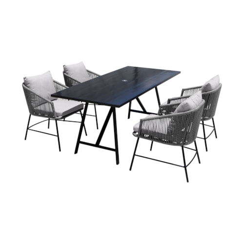 Contemporary 5-Piece Dining Set with Upholstered and Rope Detailed Seating