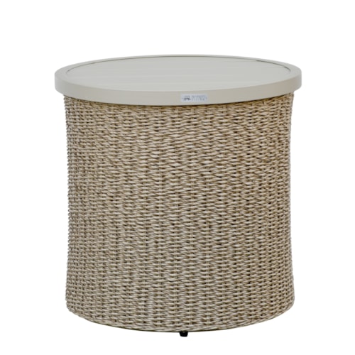 Modern Coastal 20" Round Aluminum-Top Woven End Table