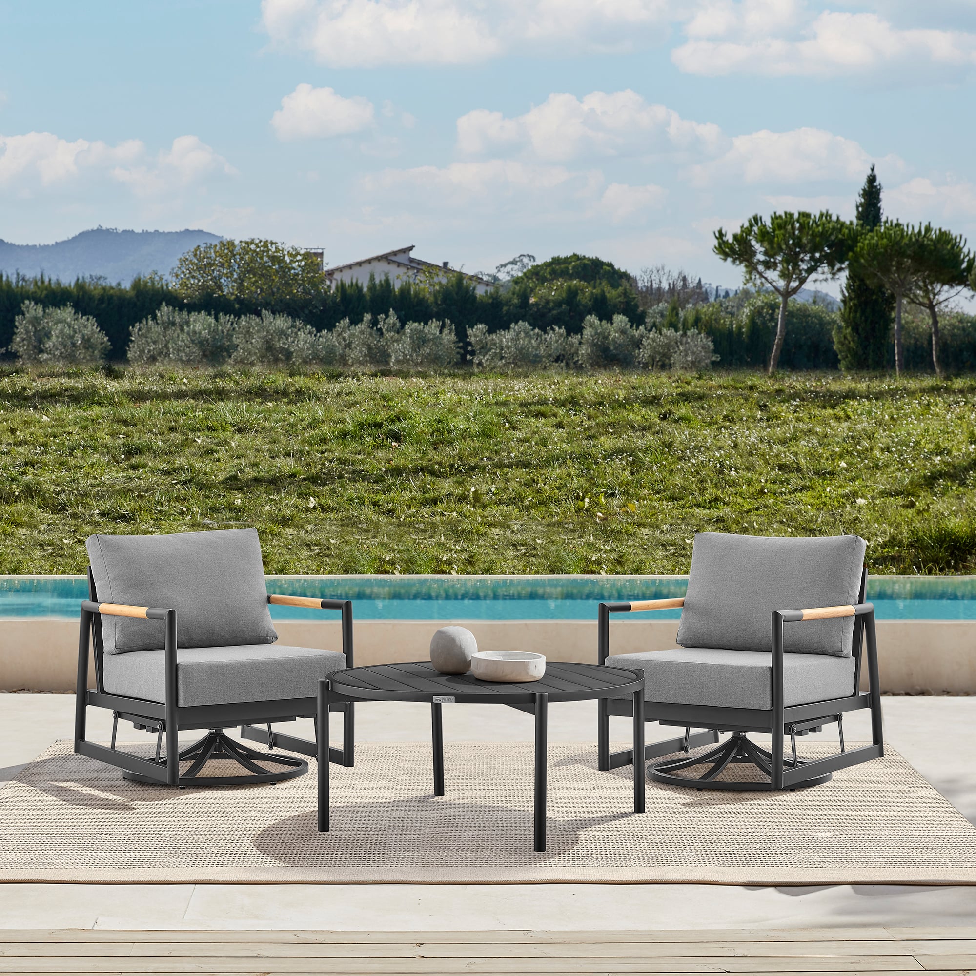 Armen Living Crown/Clementine Outdoor 3-Piece Conversation Set