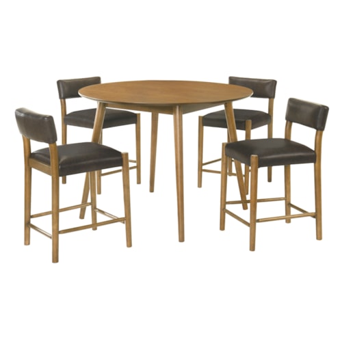 5-pc. Mid-Century Modern Pub Set with Faux-Leather Stools
