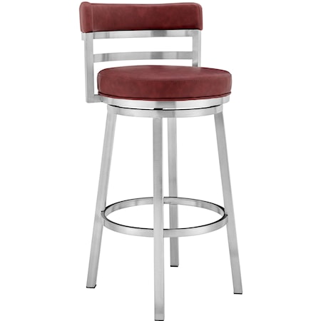 Contemporary Swivel Counter Height Faux Leather and Metal Bar Stool