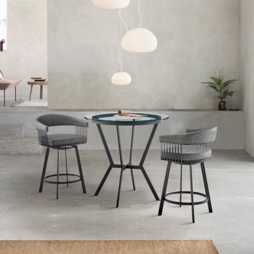 Naomi and Chelsea 3-Piece Counter Height Dining Set in Black Metal and Grey Faux Leather