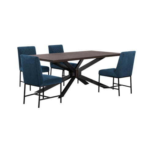 Pirate and Blue Velvet Napoli 5 Piece Modern Dining Set
