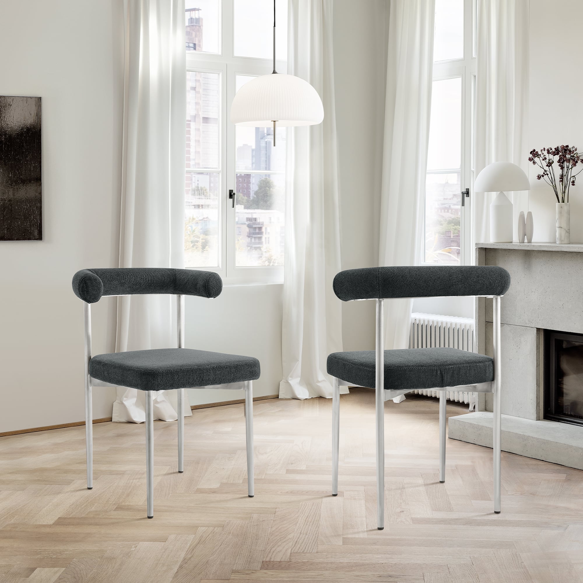 Armen Living Shannon Metal Open-Back Upholstered Dining Chair