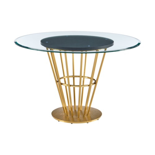 Contemporary 48" Round Glass-Top Dining Table with Sculptural Gold Stainless Steel Base