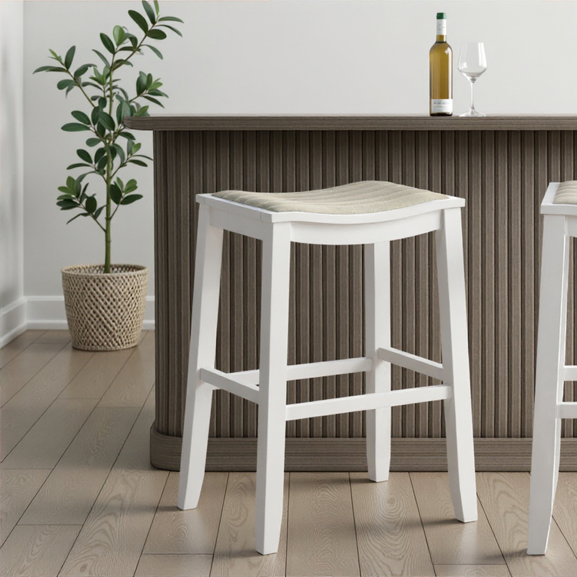 Armen Living Iyani Backless Barstool w/Upholstered Seat