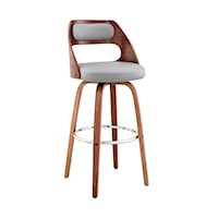 Mid Century Modern Faux Leather and Walnut Wood Bar Stool