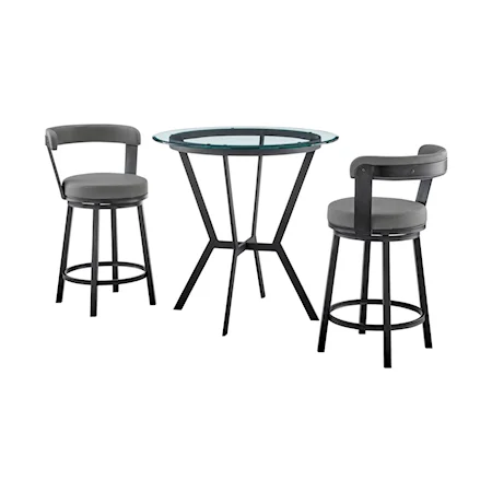 Naomi and Bryant 3-Piece Counter Height Dining Set in Black Metal and Grey Faux Leather