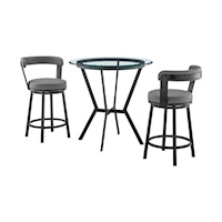 Naomi and Bryant 3-Piece Counter Height Dining Set in Black Metal and Grey Faux Leather