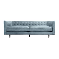 Contemporary Bluestone Velvet Sofa with Black Wood Legs
