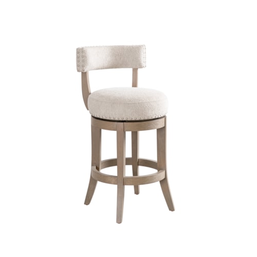Modern Upholstered Open-Back Swivel Counter Stool with Nailheads