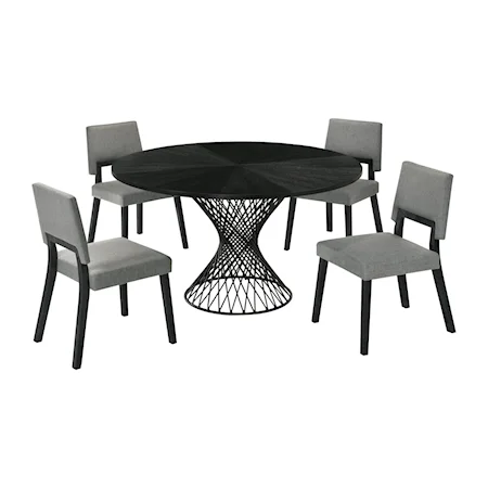 Contemporary 5 Piece Black Wood Dining Table Set with Charcoal Fabric