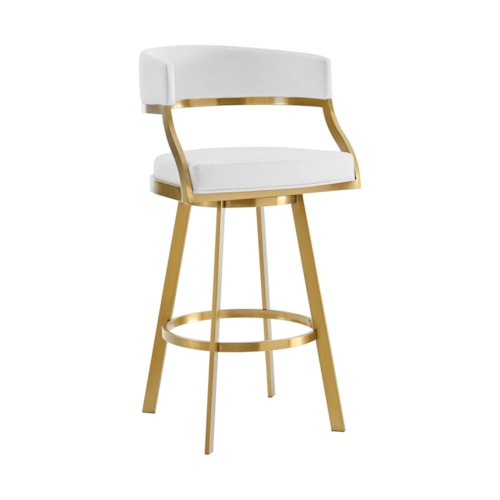 Contemporary Gold-Brushed Stainless Steel Swivel Stool with Faux Leather Upholstery