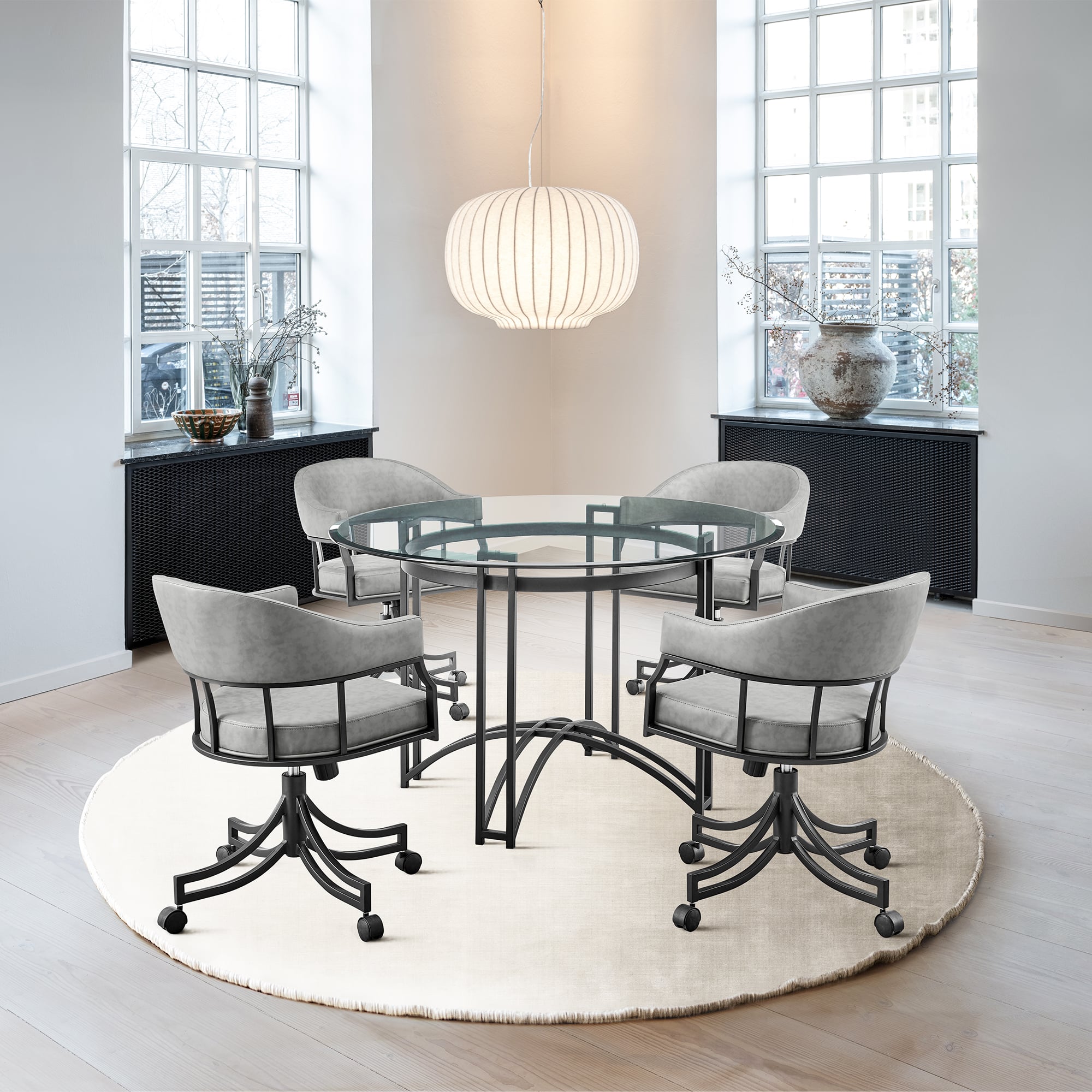 Armen Living Tibet Swivel Dining Chair w/ Casters