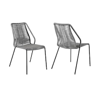 Set of 2 Indoor Outdoor Stackable Steel Dining Chairs with Grey Rope