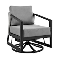 Casual Outdoor Patio Swivel Lounge Chair in Aluminum with Grey Cushions