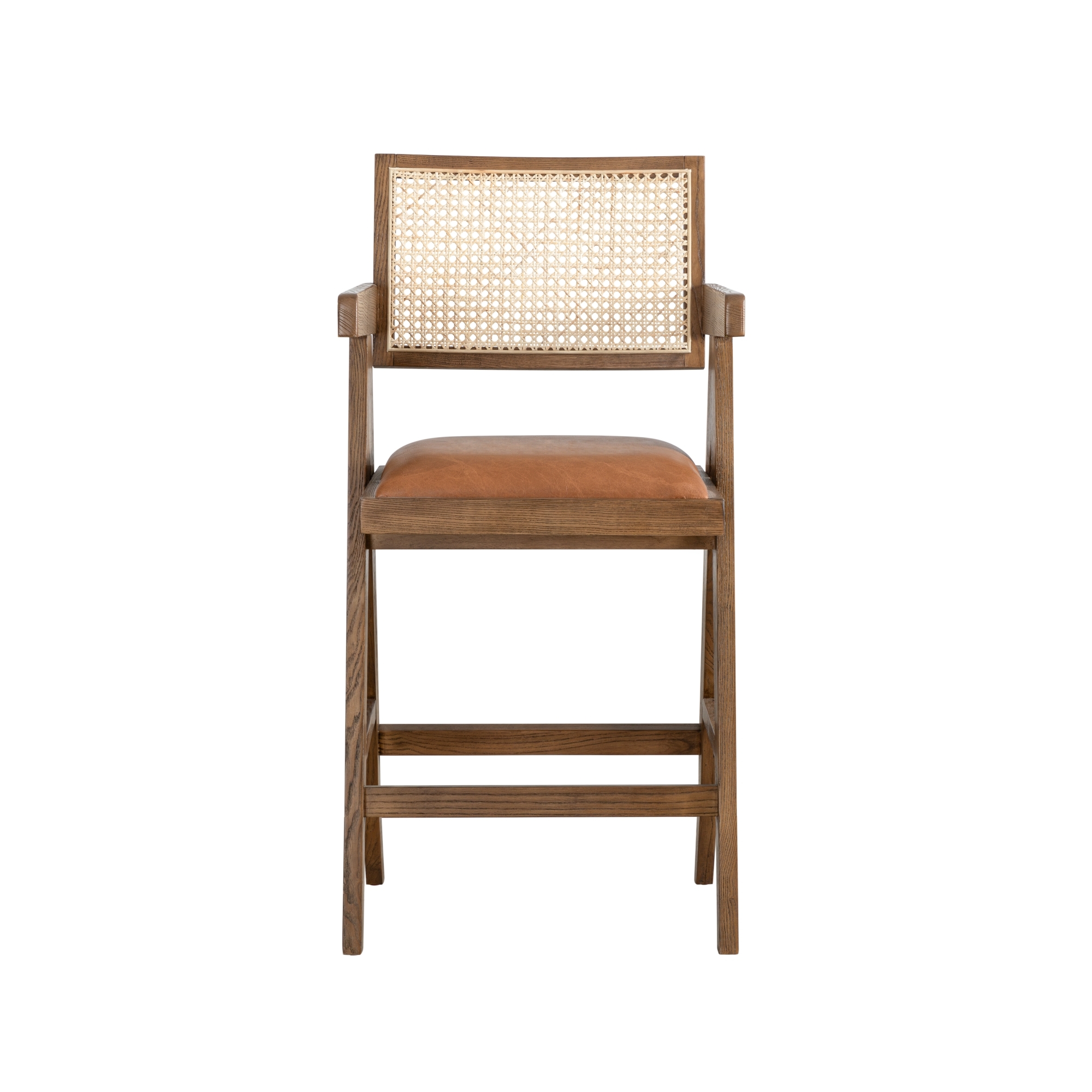 Woven-Back Counter Stool w/Upholstered Seat