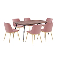 Messina Pink Velvet 7 Piece Rectangular Dining Set