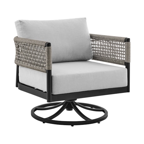 Contemporary Outdoor Swivel Chair with Gray Cushions