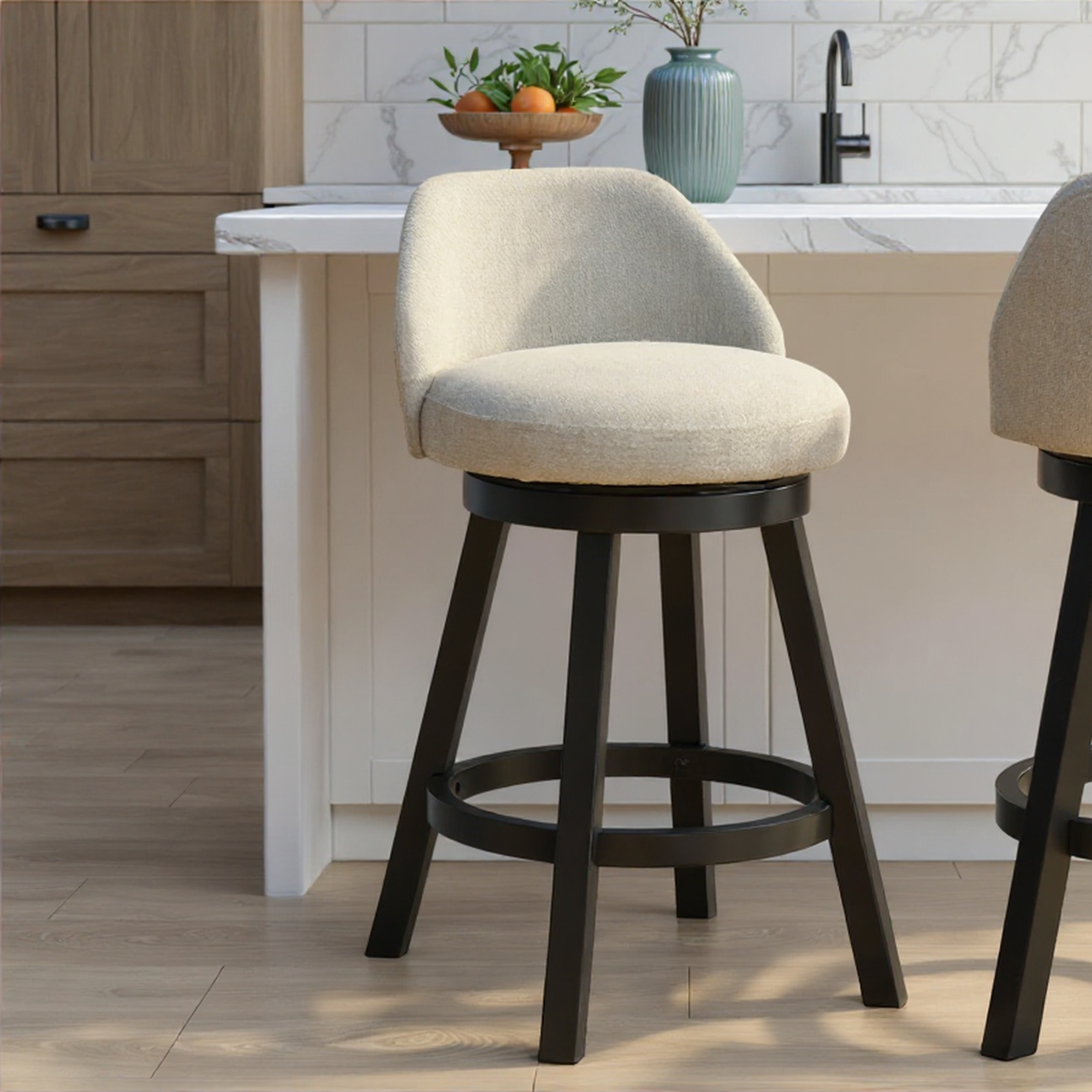 Armen Living Erika Low Curved-Back Swivel Counter Stool