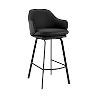 Brigden Black Faux Leather and Black Metal Swivel 26" Counter Stool