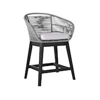 Tutti Frutti Indoor Outdoor Counter Height Bar Stool in Black Brushed Wood with Grey Rope