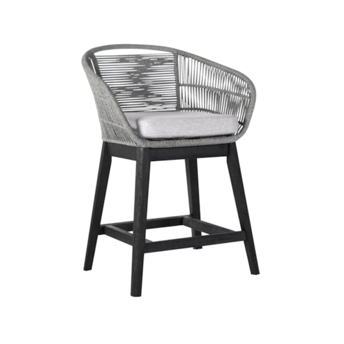 Tutti Frutti Indoor Outdoor Counter Height Bar Stool in Black Brushed Wood with Grey Rope
