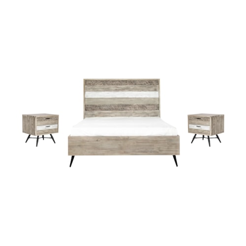 3 Piece Queen Bedroom Set in Two-Tone Acacia Wood