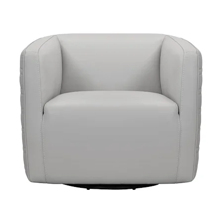 Casual Swivel Dove Gray Genuine Leather Barrel Chair