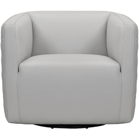 Swivel Dovegray Genuine Leather Barrel Chair