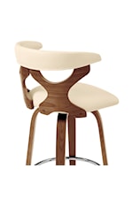 Armen Living Zenia Zenia 30" Swivel Bar Stool in Cream Faux Leather and Walnut Wood