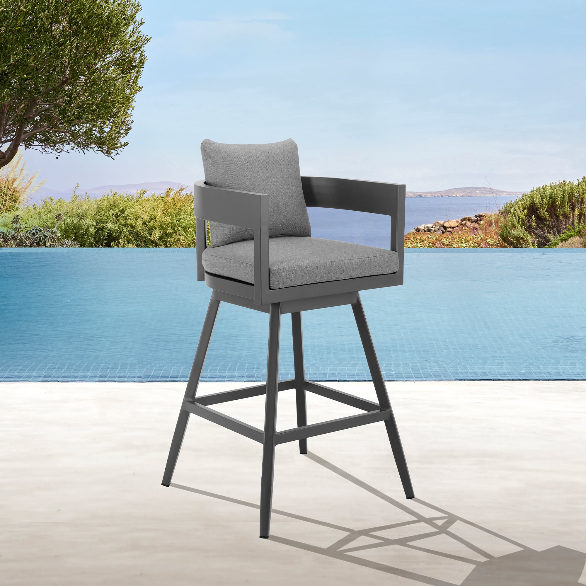 Armen Living Menorca Outdoor Swivel Barstool