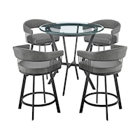 Naomi and Chelsea 5-Piece Counter Height Dining Set in Black Metal and Grey Faux Leather