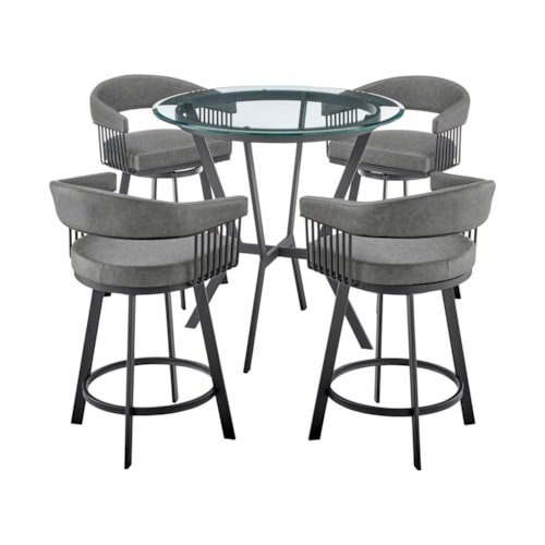 Naomi and Chelsea 5-Piece Counter Height Dining Set in Black Metal and Grey Faux Leather