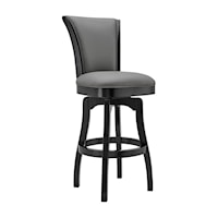 Raleigh 30" Bar Height Swivel Barstool in Black Finish and Gray Faux Leather