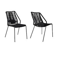 Set of 2 Indoor Outdoor Stackable Steel Dining Chairs with Black Rope